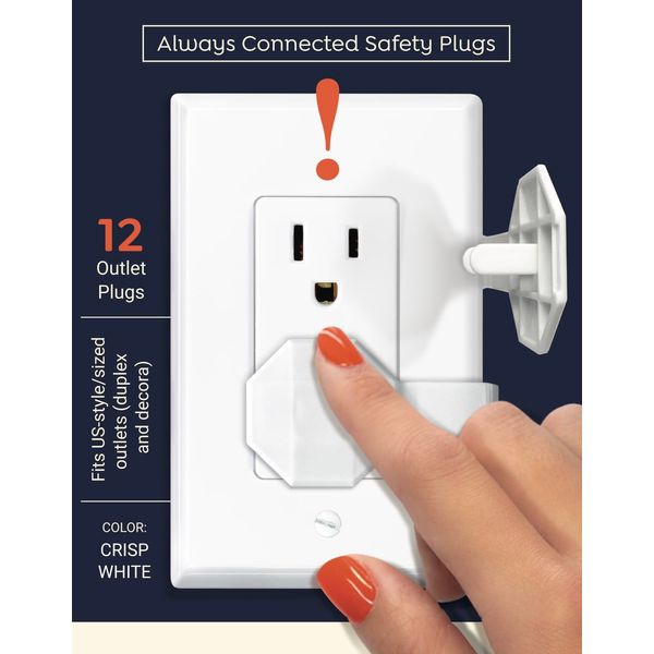 Socket Sitter: Always Connected, Never Lost! No Choking Hazard! Child Safety Cover, Electrical Outlet Cover, Plug Protector, Socket Protector (Pack of 6, Covers 12 outlets) (Crisp White)