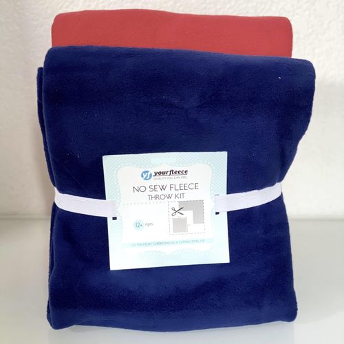YourFleece Solid No-Sew Throw Fleece Fabric DIY Blanket Making Kit, Make Your Own, Anti-Pill, Navy/Red, 72x60 inches