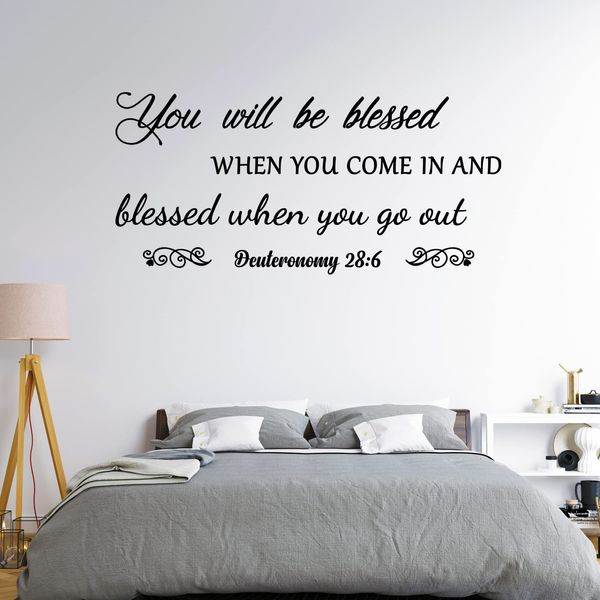 Bible Verse Wall Art Stickers, You Will be Blessed When You Come in and Blessed When You go Out Wall Stickers for Living Room Decor, Religious Scripture Family Prayer Wall Decals