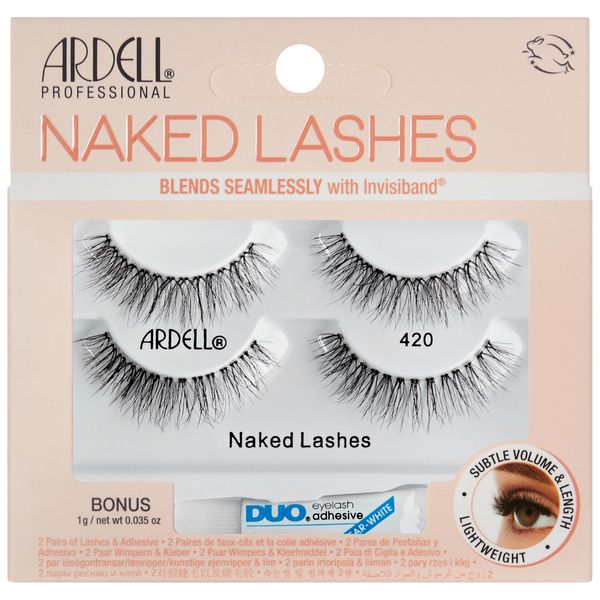 Ardell Naked Lashes 420, Undetectable Natural Volume, 2-pack with 1g DUO Pipette