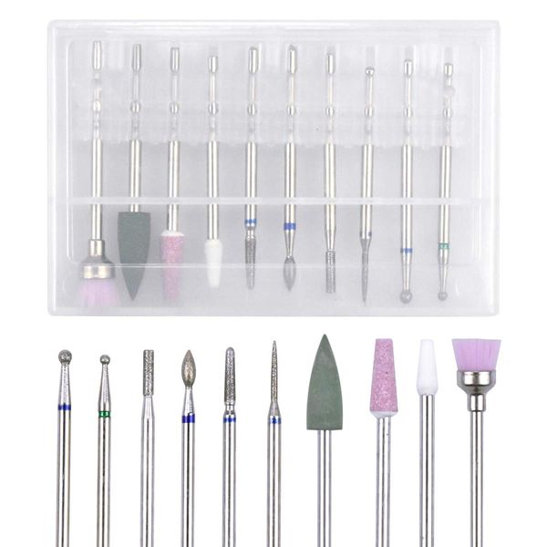 Nail Drill Bits Set,10pcs Electric Nail Drill Kit 3/32 Inch Professional Drill Bits for Nails Cuticle Remover for Acrylic Electric Manicure Pedicure Nail File Machine