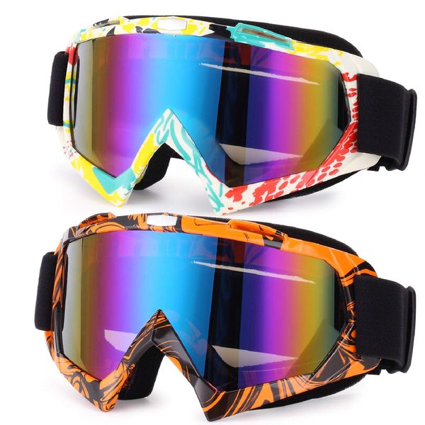 Rngeo Ski Goggles, 2 Pack Motorcycle Goggles Snowboard Glasses Men Women UV Protection Anti-Glare