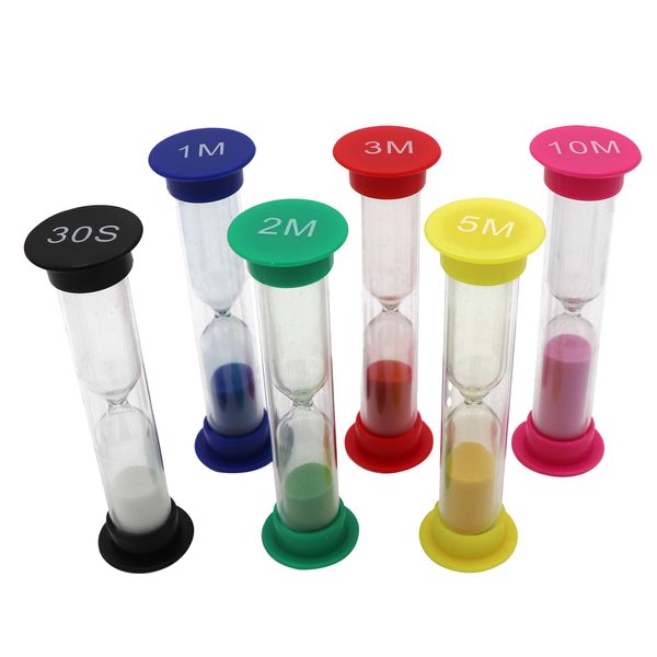 TeacherFav Sand Timer for Kids Set of 6 Small Colorful Hour Glass Acrylic Covered Clock 30Sec 1Min 2Min 3Min 5Min 10Min for Classroom, Home & Kids Room