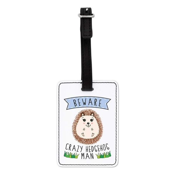 Gift Base Beware Crazy Hedgehog Man Visual Luggage Tag with Black Strap