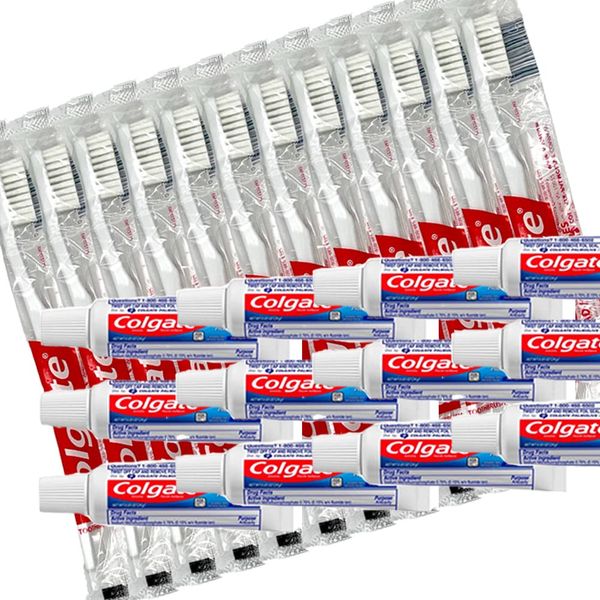 Colgate Travel Size Cavity Protection Toothpaste .85 Oz With Colgate Individually Cello-Wrapped Toothbrush Soft | Travel Kit TSA approved | Disposable Toothpastes & Soft Bristle Toothbrushes Bulk (12)