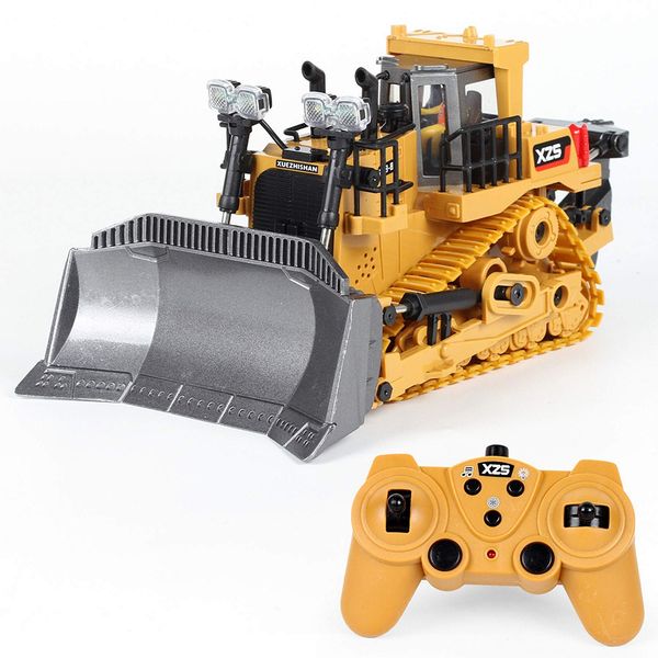 WEECOC. RC Bulldozer Excavator Kids Toy Car Construction Vehicle Toy Alloy Material Radio Control Large Size (Yellow)