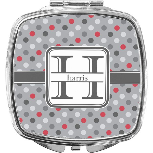 YouCustomizeIt Personalized Red & Gray Polka Dots Compact Makeup Mirror