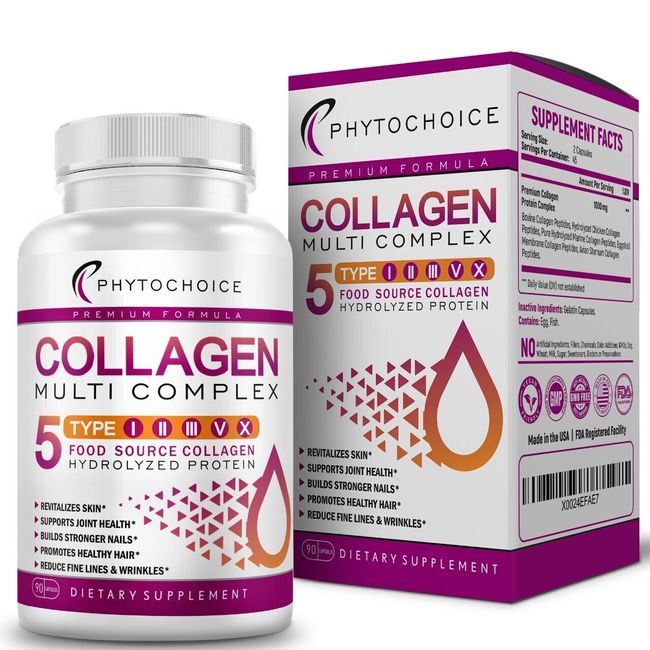 Multi Collagen Peptide 90 Capsules Type I,II,III,V,X Anti-Aging Keto Friendly