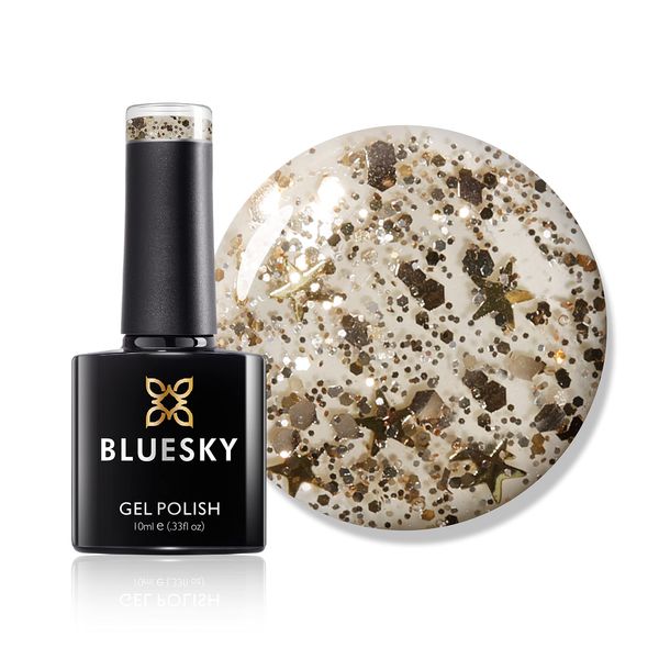 Bluesky Gel Nail Polish, Gold Melody Sp18, Bright, Glitter, Gold, Transparent Long Lasting, Chip Resistant, 10 ml (Requires Drying Under UV LED Lamp)