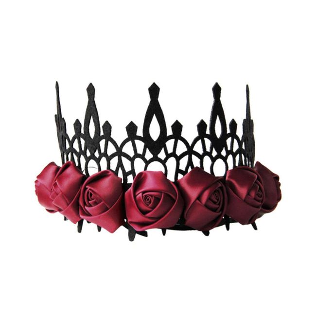 minkissy Halloween, Gothic Red Rose Tiaras Queen Headband Cosplay Hairpiece for Birthday Halloween Evening Party Headdress