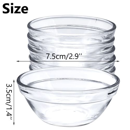 Wieat Glass Bowl for Dipping Sauce, 6 Pcs Small Condiment Pots, Round Clear Glass Serving Bowls for Parties, Reusable Mini Dipping Bowls for Spices, Snack, Dipping, Jam, Creams