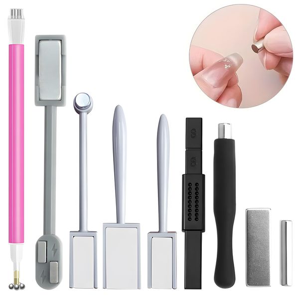 9 Pcs Cat Eye Gel Nail Polish Magnet Tools Set, Magnet Stick Set Strong Suction Board Magnet Nail Art Pen Tool for DIY 3D Magnetic Cat Eye Effect Polish UV Gel Polish Cats Eyes Effect