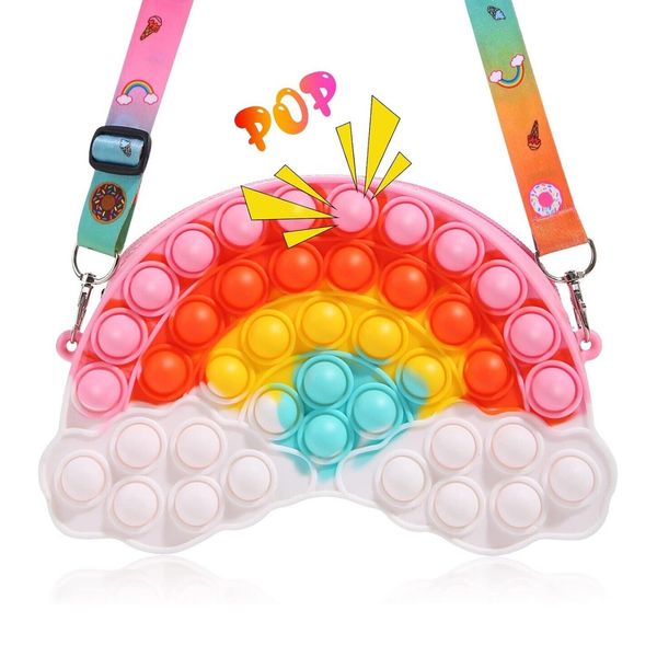 Pop Purse Bag for Kids, Rainbow Popper Sensory Fidget Princess Toy Gifts  Girls