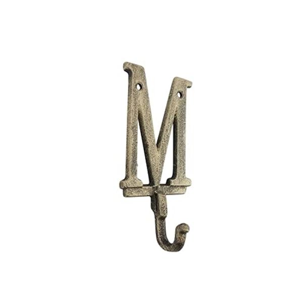 Handcrafted Nautical Decor Rustic Gold Cast Iron Letter M Alphabet Wall Hook 6"