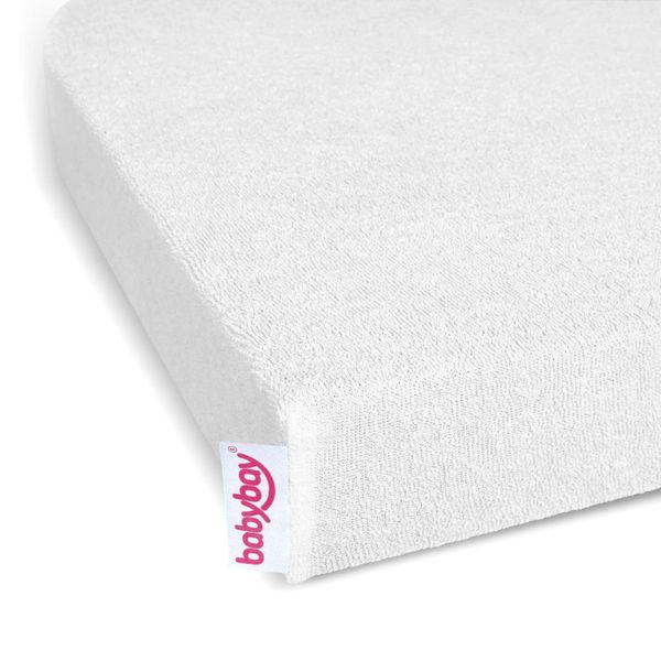 babybay Frottee Spannbetttuch mit Membran passend für die Modelle Maxi, Midi, Boxspring, Comfort und Comfort Plus, weiß, 89 x 50 cm (Einzelpack)