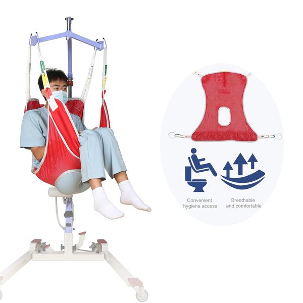 Patient Lift Sling with Polyester Mesh for Showering, Full Body Lifts Sling for Hoyer Home Use (L-Red)