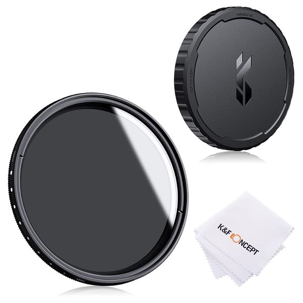 K&F Concept 72MM Variable ND2-ND400 Filter+ Cleaning Cloth+ Filter Cap, Basic Adjustable Thin ND2~ND400 Neutral Density Cloth with Silicone Lens Cover