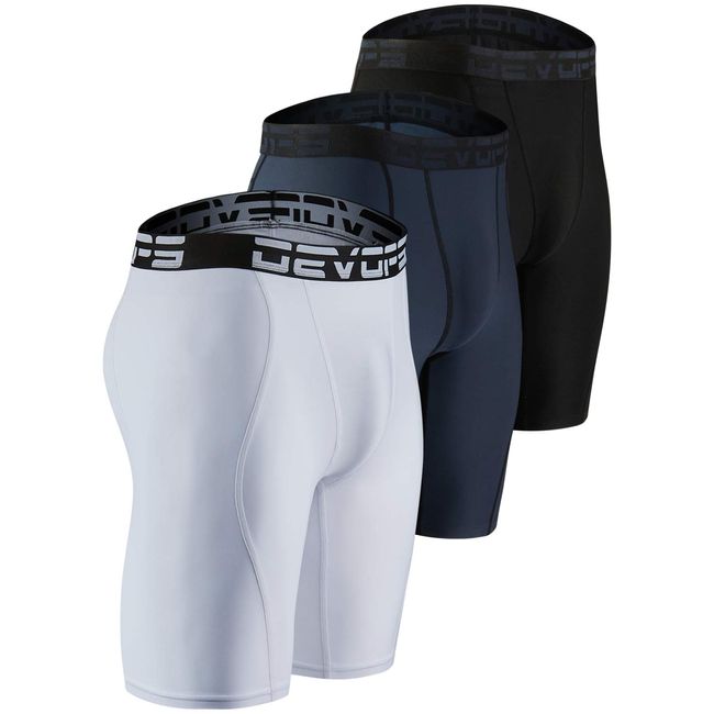 DEVOPS Men's Compression Shorts Underwear (3 Pack) (X-Large, Black/Charcoal/White)