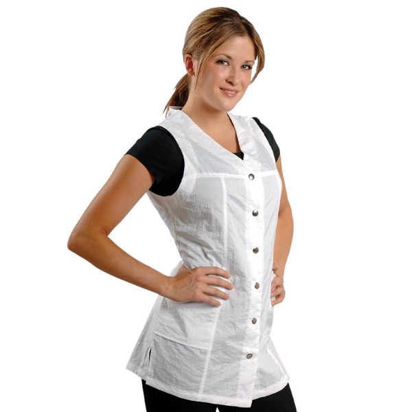 JMT Beauty Sleeveless White Salon Smock (L (10))