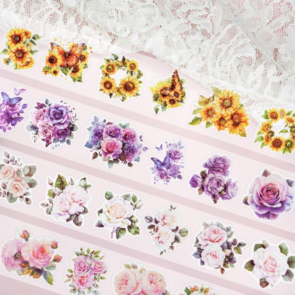 Washi Tape Set, Blumen Masking Tape Sticker, 4 Rollen Dekorative Washi Tape Kinder Klebeband Transparent Sticker für Scrapbooking, Journaling,Bullet Journals