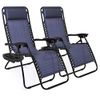 Adjustable Steel Mesh Zero Gravity Lounge Chair Recliners w/Pillows and Cup Holder Trays, Set of 2 (Blue)