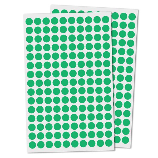 15,000 Pack - 10mm Round Coloured Dot Stickers Labels, Green