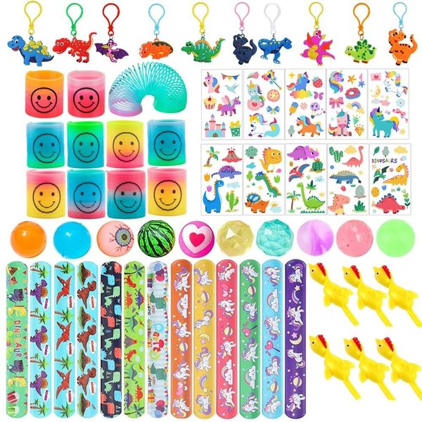 Kids Party Bag Fillers for Girls and Boys Assortment of Party Favours Kids Samll Toy for Game Prizes with Tattoos Bouncy Balls Slap Bands Rainbow Kechains Kids Party Bags Kids Party Favour Packs