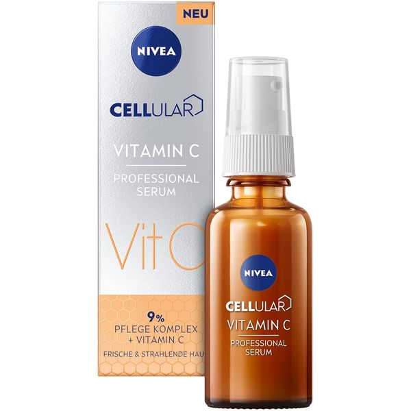 NIVEA Cellular Professional Serum Vitamin C (30 ml), feuchtigkeitsspendendes Vitamin C Serum, Anti Falten Serum für einen ebenmäßigeren und strahlenderen Teint