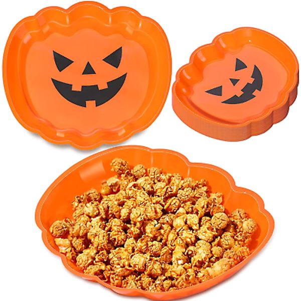 24 Pieces Halloween Party Serving Trays, Plastic Orange Pumpkin Black Cat White