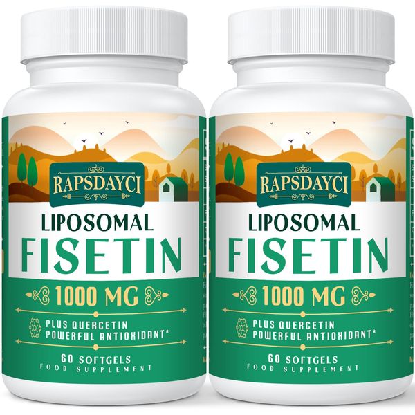 Liposomal Fisetin with Quercetin - High-Potency 1000mg Combo Antioxidant Supplement for Optimal Health - 60 Softgels Per Bottle (Pack of 2)