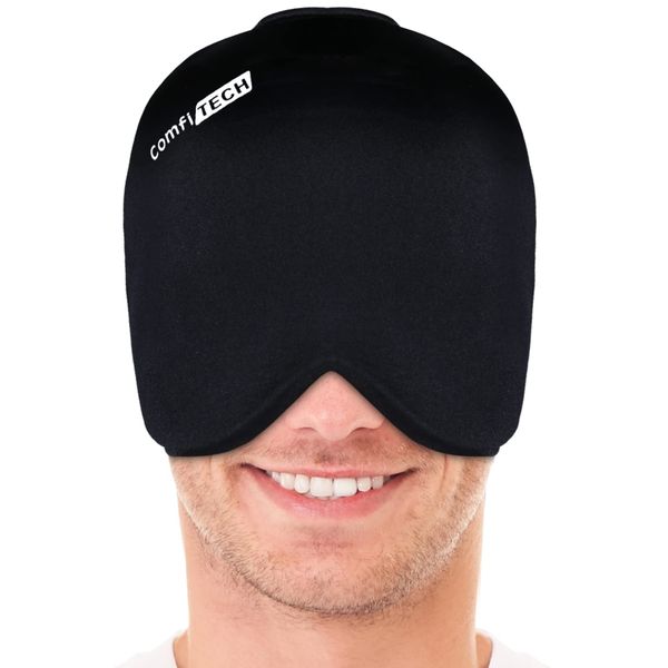 ComfiTECH Head Ice Pack Wrap Cold Cap Cooling Gel Hat, Large, Black
