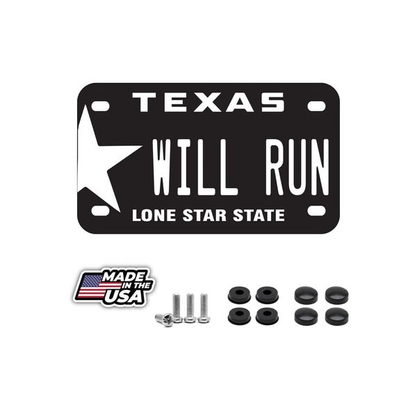 WILL RUN Texas Motorcycle License Plate including Hardware Made In USA