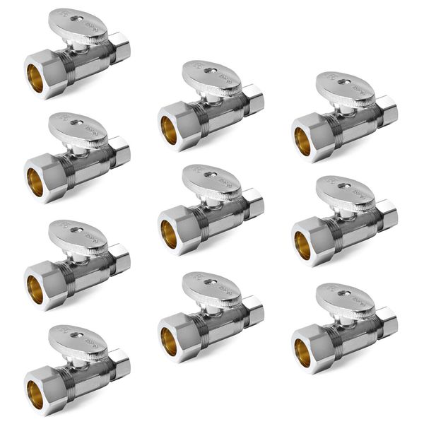 EFIELD 10PCS 5/8" OD 1/2" NOM X 3/8" OD 1/4TURN COMPRESSION STRAIGHT STOP VALVE