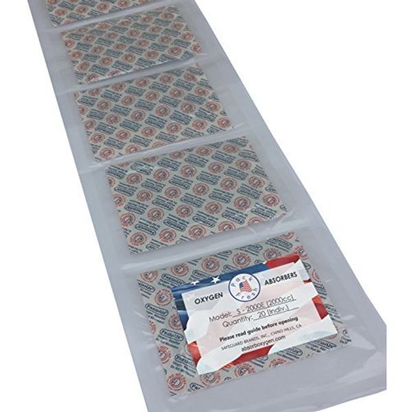 PackFreshUSA: 5 Pack - 2000cc Oxygen Absorber Packs - Individually Sealed - Food Preservation - Long-Term Food Storage Guide Included