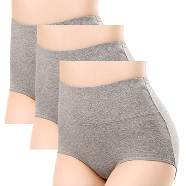 Aquamie Women's High Waist Panties, Deep Lining, Conceals Your Navel, High Waist, High Rise, Belly Wrap, Set of 3, Gray 3-Pack