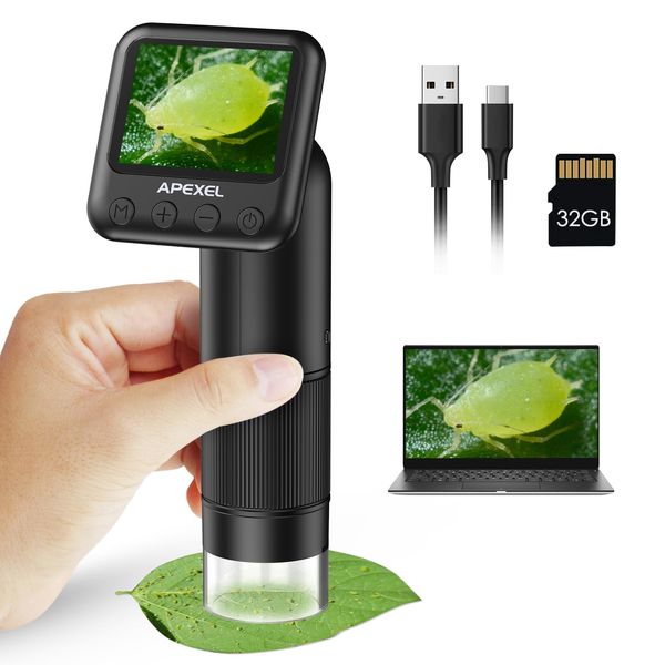 LCD Handheld Digital Microscope,800x Pocket Portable Microscope for Kids with LED Lights Electronic Magnifier Microscope,Handy-Mikroskop,USB to PC Including SD card and sample slides