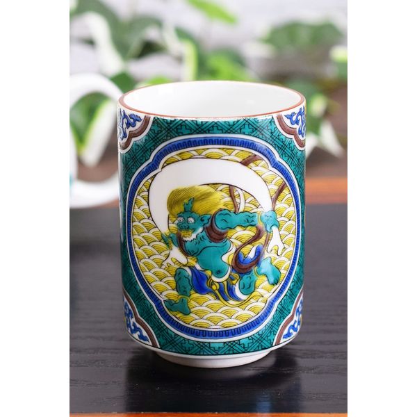 Stylish Kutani Ware Premium Tea Cup Fujin and Thunder God Ceramic, Japanese Tableware, Tea Cup Rice Bowl, Made in Japan