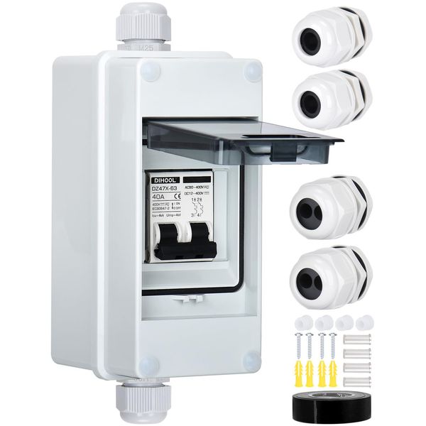 DIHOOL DC switch automatic fuse 40A 2-pole with 3 module sub-distribution surface mounted ip65