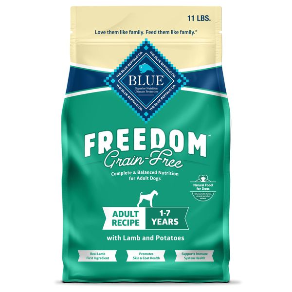 Blue Buffalo Freedom Grain-Free Dry Dog Food, Complete & Balanced Nutrition for Adult Dogs, Made in the USA With Natural Ingredients, Lamb & Potatoes, 11-lb. Bag