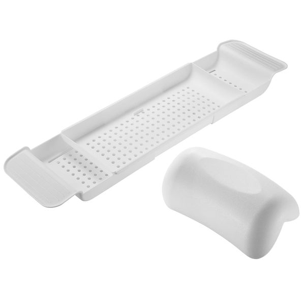 Bath Pillow + Bathtub Tray, Shampoo Rack, Bath Pillow, Bath Pillow, Suction Cup Included, Bathtub Goods, Bath Pillow, Bath Pillow, Bath Rack, Bathroom Rack, Extendable, Waterproof, Anti-Slip, Mildew Free, Bath Pillow, Softer, Bath Goods