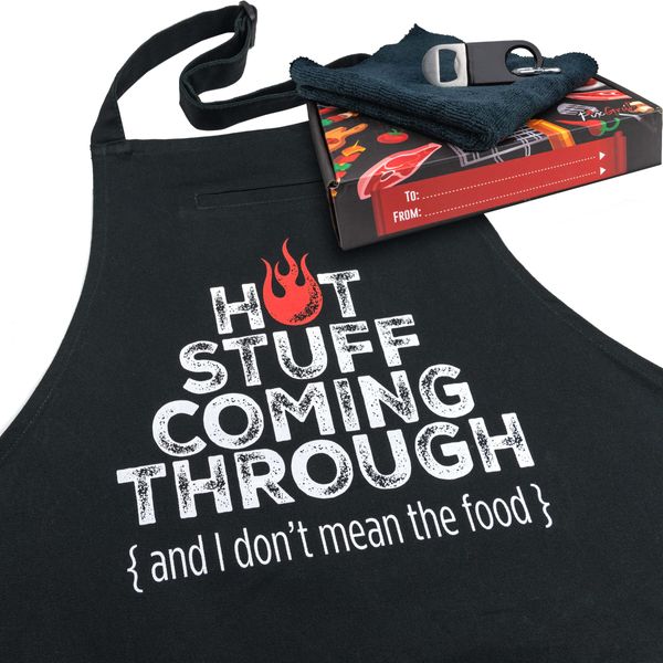 FixGrub Chefs Apron, Grill Apron, Funny Aprons for Men and Women, BBQ Apron, 3 Pockets, Bottle Opener, Towel and Gift Box Included