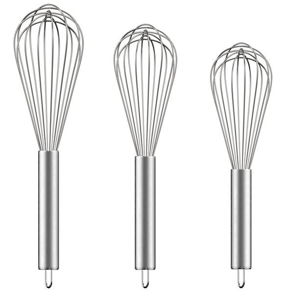 Ouddy Stainless Steel Whisk Set 8"+10"+12", Kitchen Whisk Balloon Whisks for Cooking Egg Beater Wire Wisk Wisking Tool for Blending Whisking Beating Stirring Baking