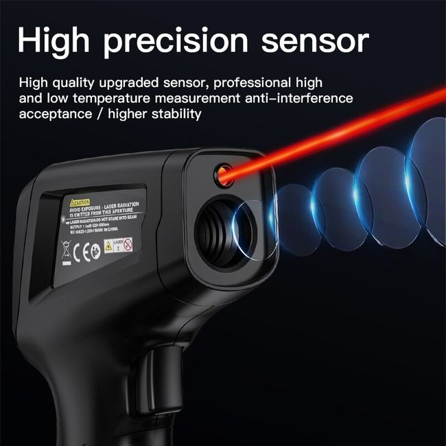 Laser Infrared Thermometer Gun with Data-Storage, High Heat Temperature Reader Gun Settable High & Low Temp Alarm Laser Temperature Gun -58°F to