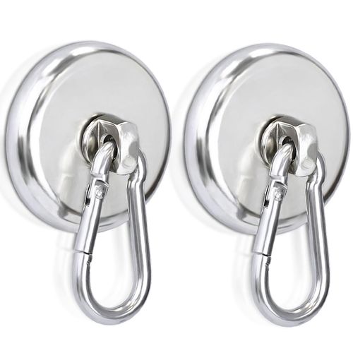 Carabiner Hook, Diameter 1.7 inches (42 mm), Super Strong Magnetic Hook, 360 Degree Rotation, Carabiner Included, Neodymium Magnet, Magnetic Carabiner, Rust Resistant, Super Strong Magnet, For Kitchen, Wall Mounting, Outdoor, Camping, Office, Set of 2