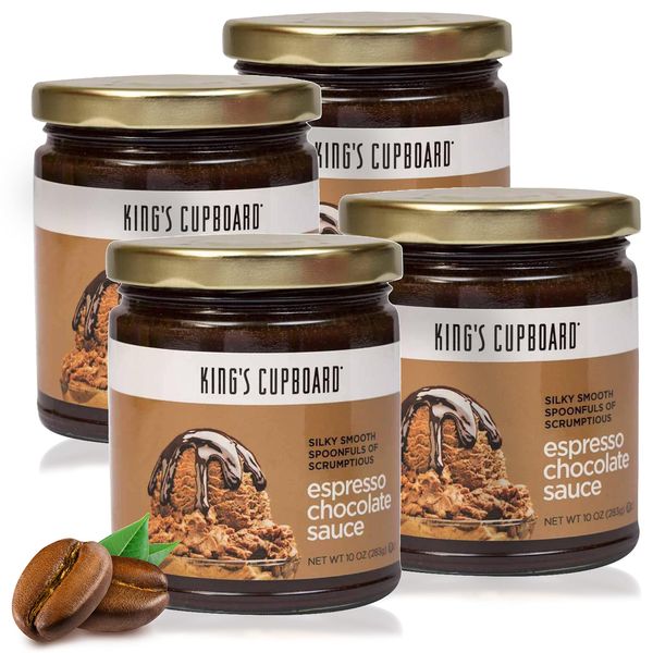 King's Cupboard Espresso Chocolate Sauce - Perfect Hot Fudge Sauce for Topping Ice Cream & Desserts, Chocolate Coffee Drizzle, Baking, Fondue, Ganache - Gluten-Free, Kosher, All Natural 10 oz - Pack 4