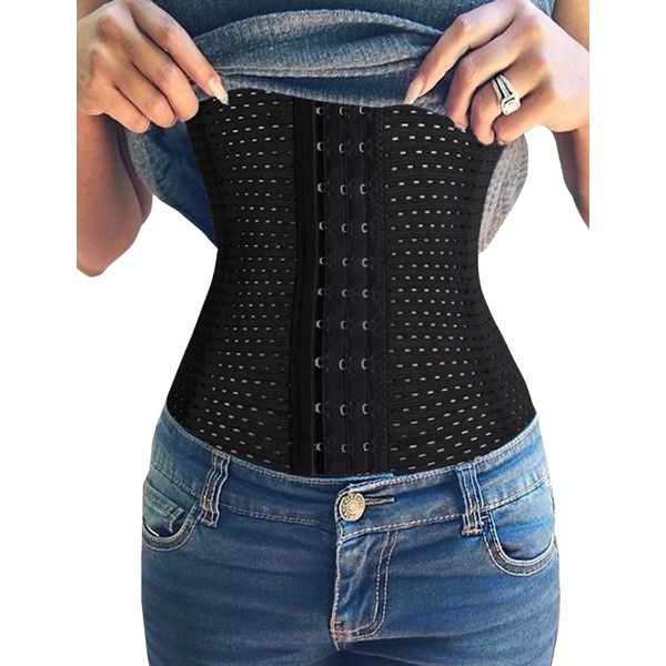 Youloveit Women's Waist Trainer Corset for Everyday Wear Steel Boned Tummy Control Body Shaper with Adjustable Hooks(Black,S)