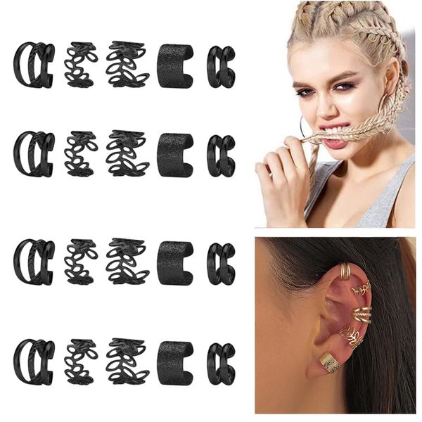 20 PCS Hair Jewelry for Braids with Crystal Rhinestone for Women Men Hair Accessories Braids, Dreadlock Braid Clips Non-Piercing Ear Cuffs Clip Jewelry (Black)