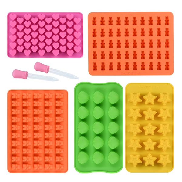 Chocolate Molds Gummy Molds Silicone - Candy Mold and Silicone Ice Cube Tray Nonstick Including Hearts, Stars, Shells