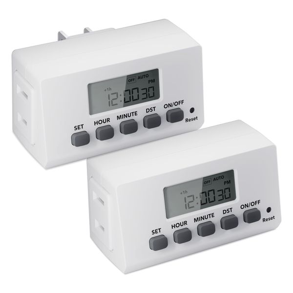 BN-LINK Digital Timer Outlet Indoor,24 Hour Light Timer Easy Programmable,Mini 2 Prong Plug in Timers for Electrical Outlets,Lamps,Fans,2 On/Off Programs,2 Pack,15A/1875W