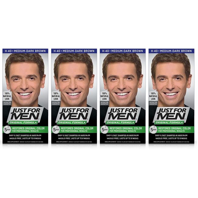 Just For Men Original Formula Restores Hair Color, Medium Dark Brown (4 Pack)